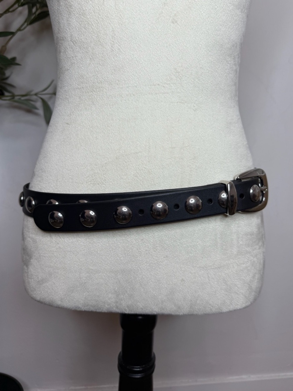 Madewell Black Leather Studded Belt with Silver Hardware